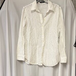 Ralph Lauren White Eyelet Button-Down Shirt